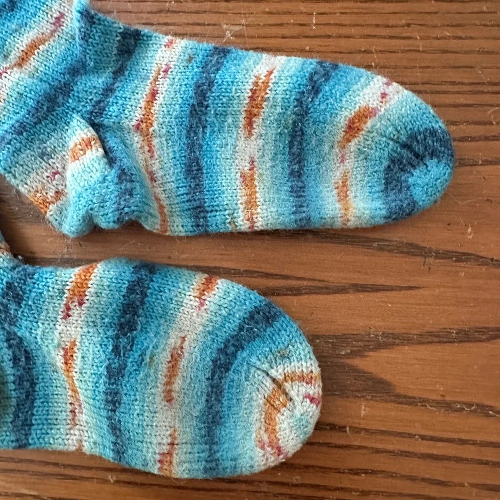 Handmade Handknit Merino Wool Striped Socks Women’s Sz M Worn